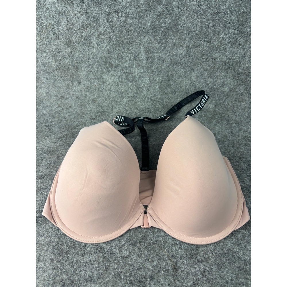 Victoria's Secret Uplift Semi Demi Bra Women 32DDD Pink Logo Strap‎ Front Close